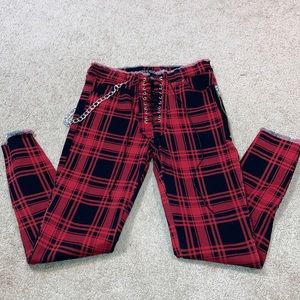 Plaid Print Corset Pants with Chain